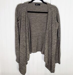 AB Studio Open Front Cardigan Heathered Brown Sharkbite Hem Large EUC